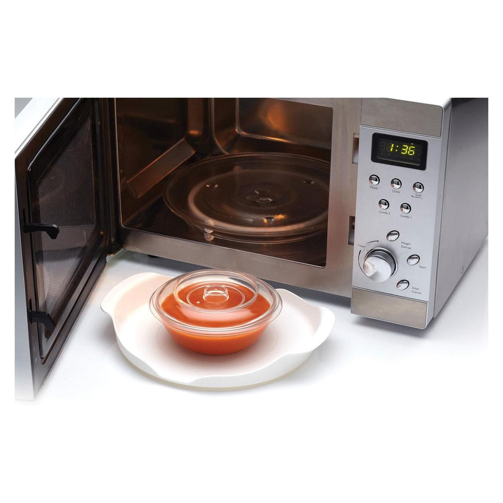 KitchenCraft Microwave Tray 23cm With Contoured Handles Non-Slip Feet Round Plastic White
