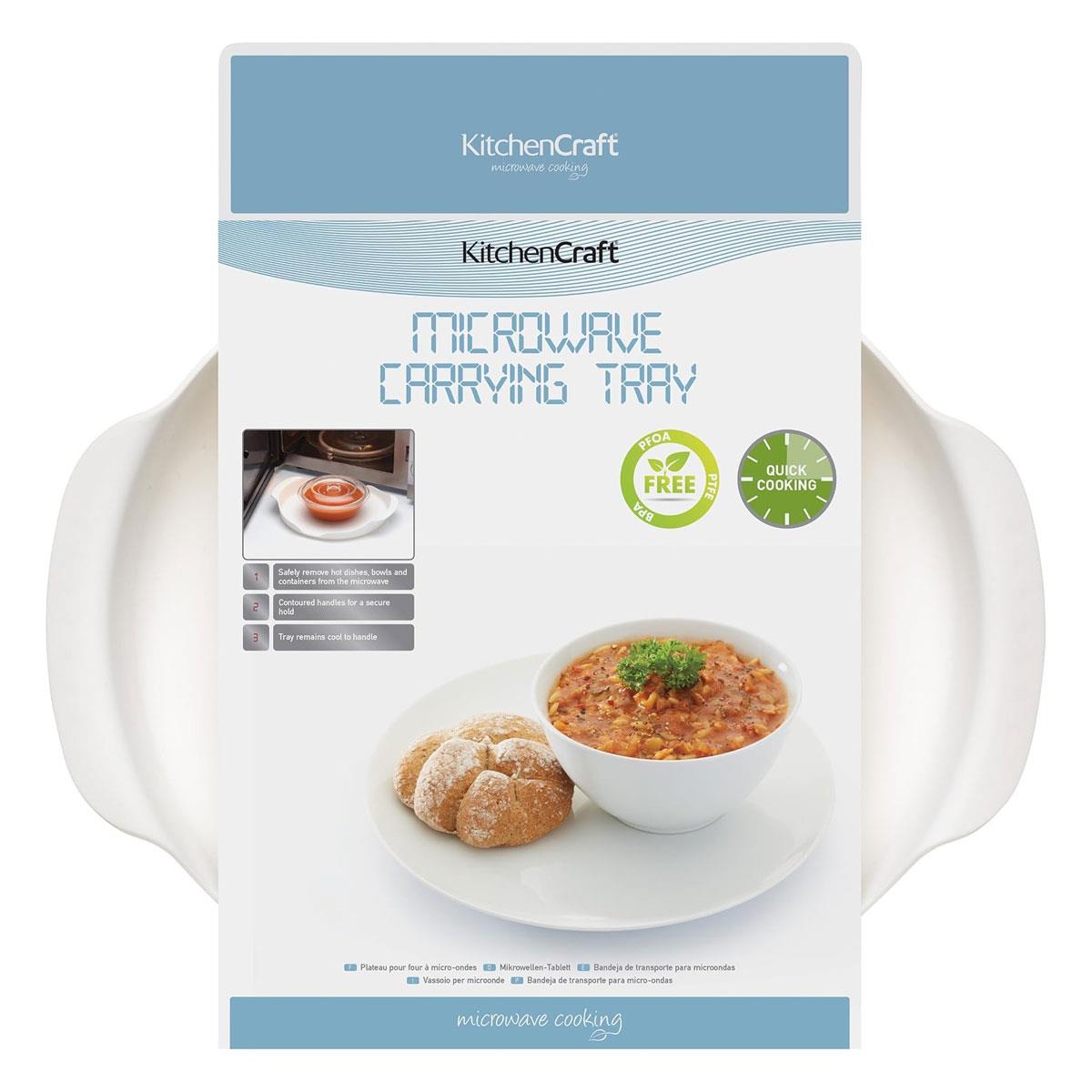 KitchenCraft Microwave Tray 23cm With Contoured Handles Non-Slip Feet Round Plastic White