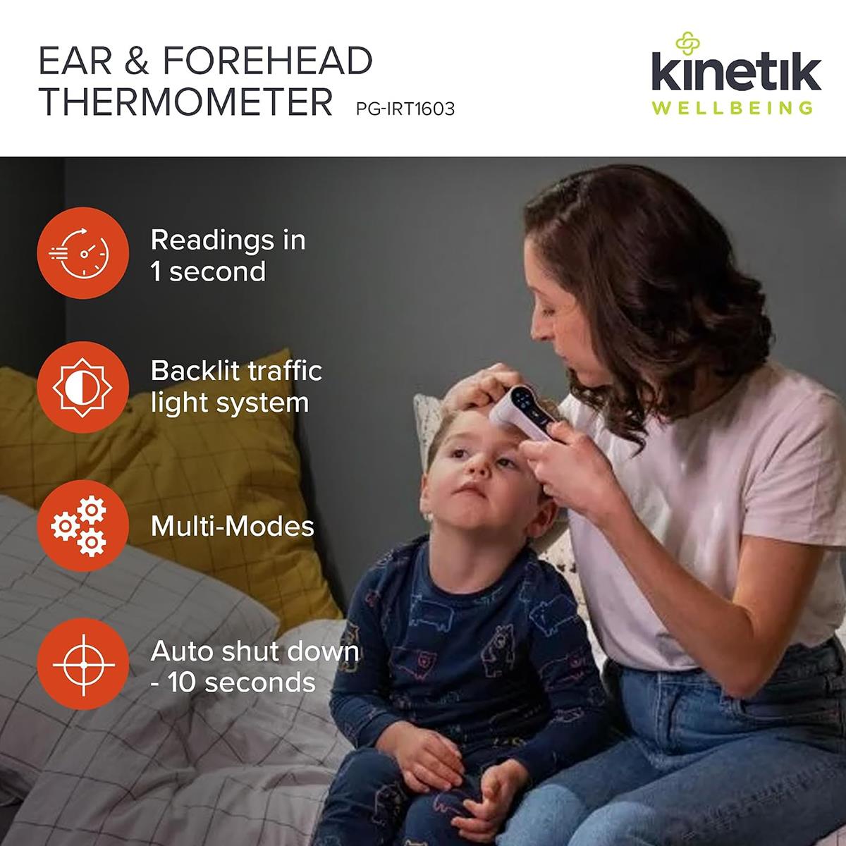 Kinetik Wellbeing Digital Ear Thermometer And Forehead Temperature Thermometer With Infra-Red Technology White