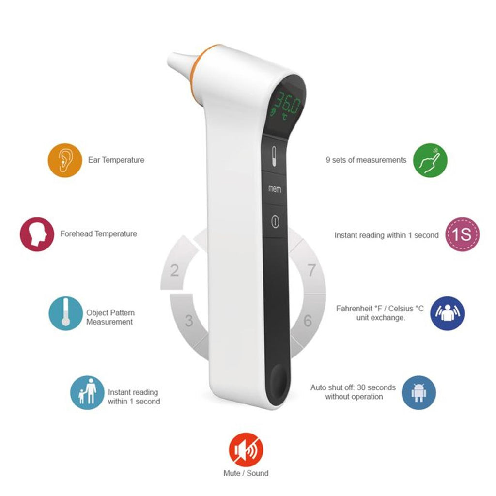 Kinetik Wellbeing Digital Ear Thermometer And Forehead Temperature Thermometer With Infra-Red Technology White