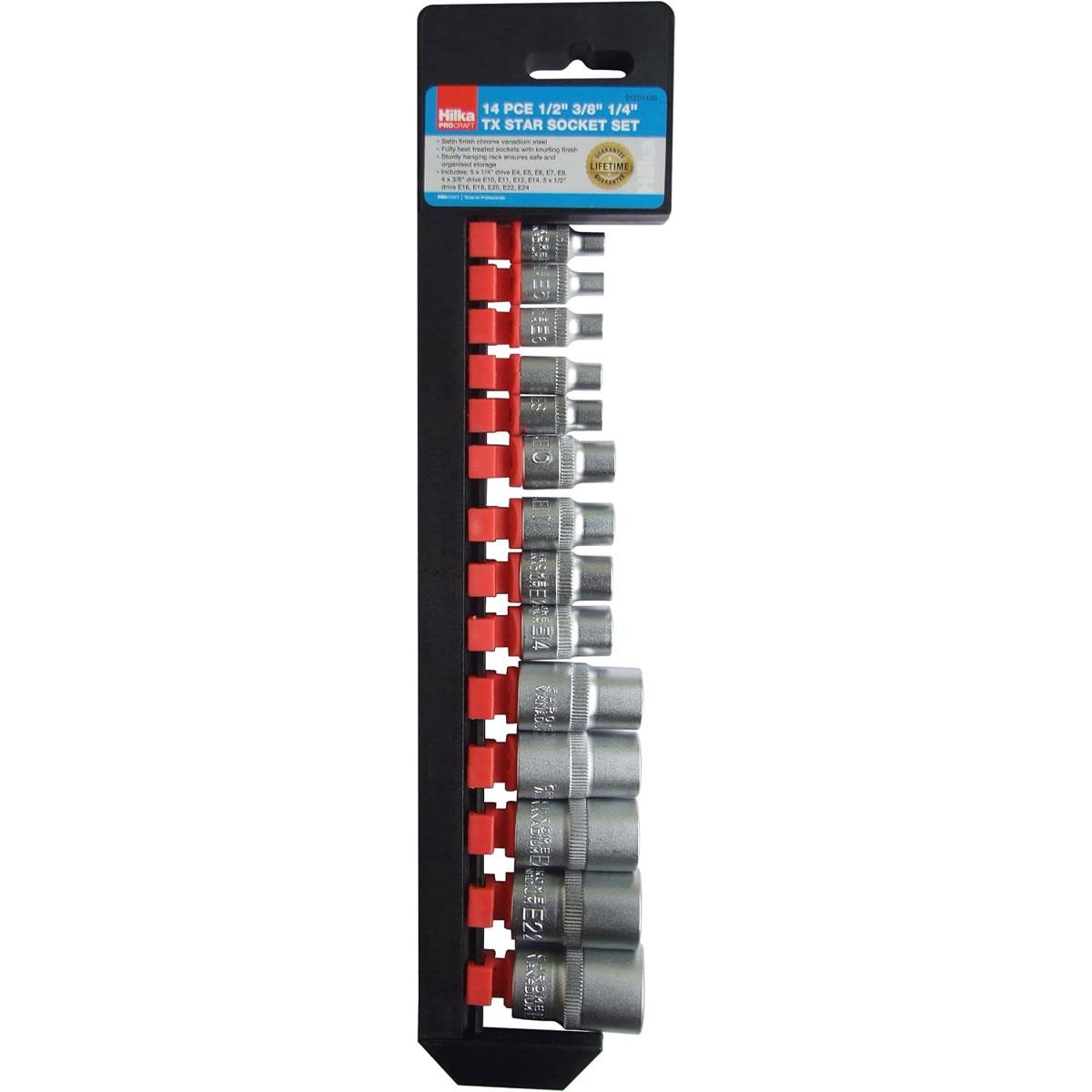 Hilka Female TORX Bit STAR E Socket Set Set On Rail 1/4 3/8 1/2" Drive 14 Piece TORX Silver Secondary image