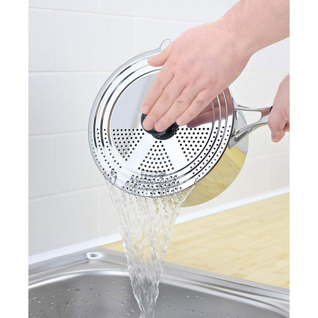 Judge Universal Draining Saucepan Lid Stainless Steel Fits 16cm 18cm 20cm And 22cm Saucepans Silver