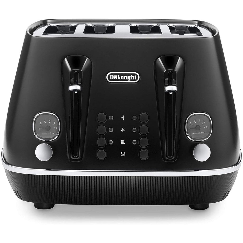 Delonghi Distinta X Moments 4 Slice Toaster 6 Browning Settings Reheat Defrost Cancel Functions Pull Crumb Tray 1800W Black