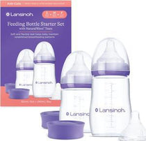 Lansinoh Feeding Bottle Starter Set Anti Colic Teat 160ml & 240ml Feeding Bottles 3 Naturalwave Silicone Teats Purple