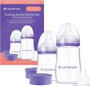 Lansinoh Feeding Bottle Starter Set Anti Colic Teat 160ml & 240ml Feeding Bottles 3 Naturalwave Silicone Teats Purple