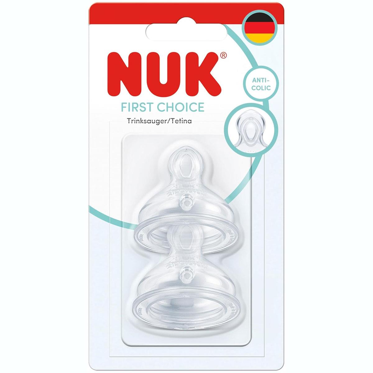 NUK First Choice Baby Bottle Teats Anti Colic Feeding Bottle Teats Silicone Small 0+ Months 2 Count White