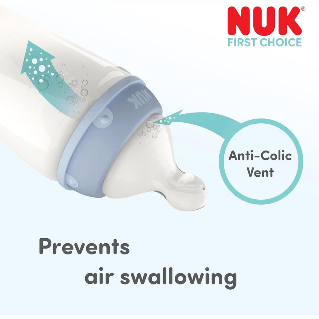 NUK First Choice Baby Bottle Teats Anti Colic Feeding Bottle Teats Silicone Small 0+ Months 2 Count White