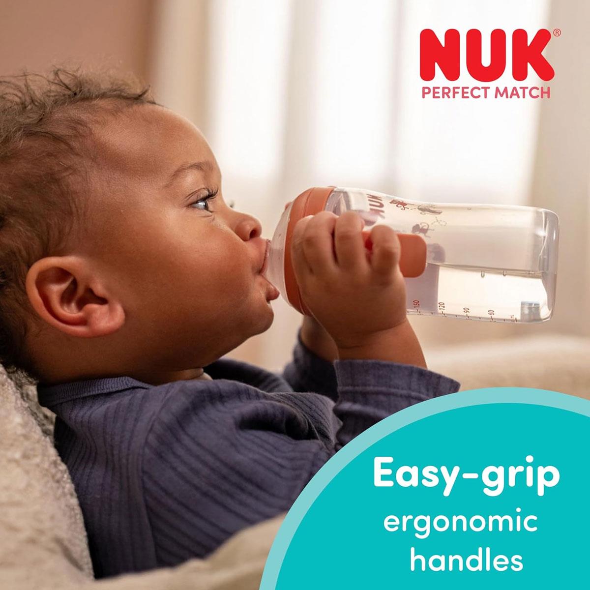 NUK Perfect Match Learner Bottle 150ml Leak Proof Sippy Cup Toddler Bottle Anti-Slip Handles 6+ Months Winnie The Pooh