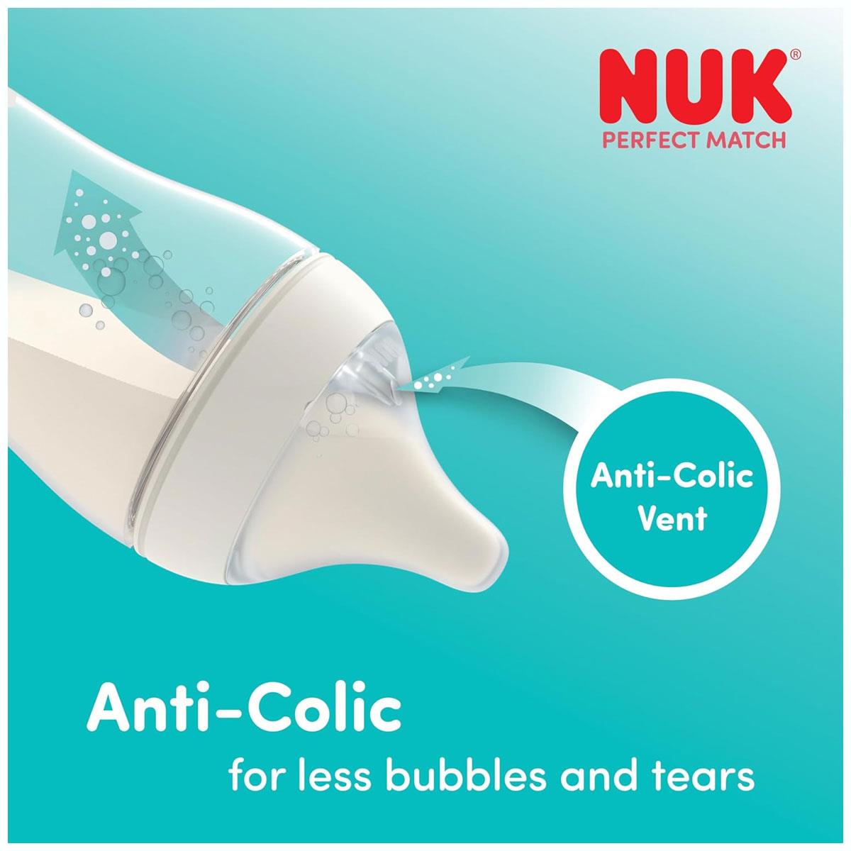 NUK Perfect Match Baby Bottle 150ml Anti Colic Feeding Bottle Temperature Control Indicator 0+ Months Monkey