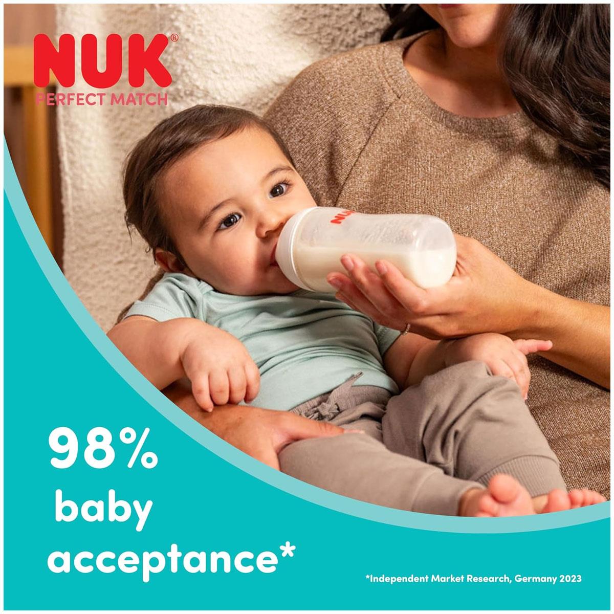 NUK Perfect Match Baby Bottle 150ml Anti Colic Feeding Bottle Temperature Control Indicator 0+ Months Monkey