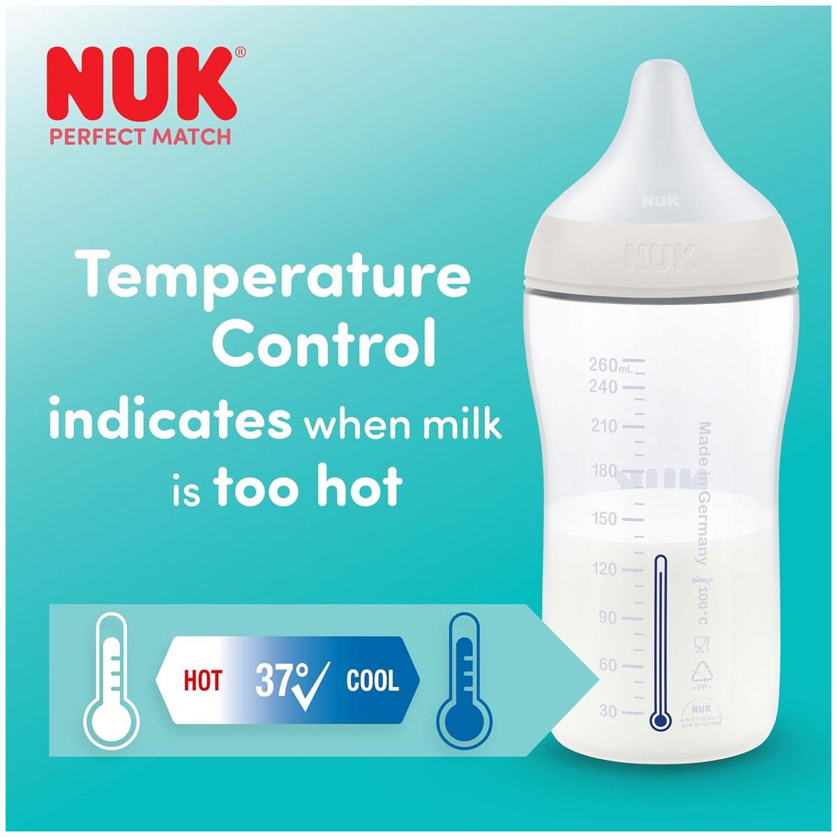 NUK Perfect Match Baby Bottle 150ml Anti Colic Feeding Bottle Temperature Control Indicator 0+ Months Monkey