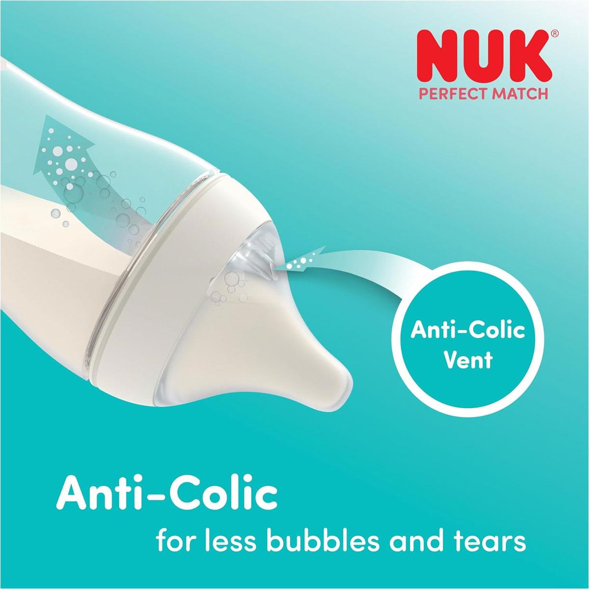 NUK Perfect Match Newborn Baby Bottles Dummy Set 3 x Anti-Colic Feeding Bottles (150ml, 260ml) 1 x Perfect Match Air Dummy 0-6 Months Disney Mickey Mouse