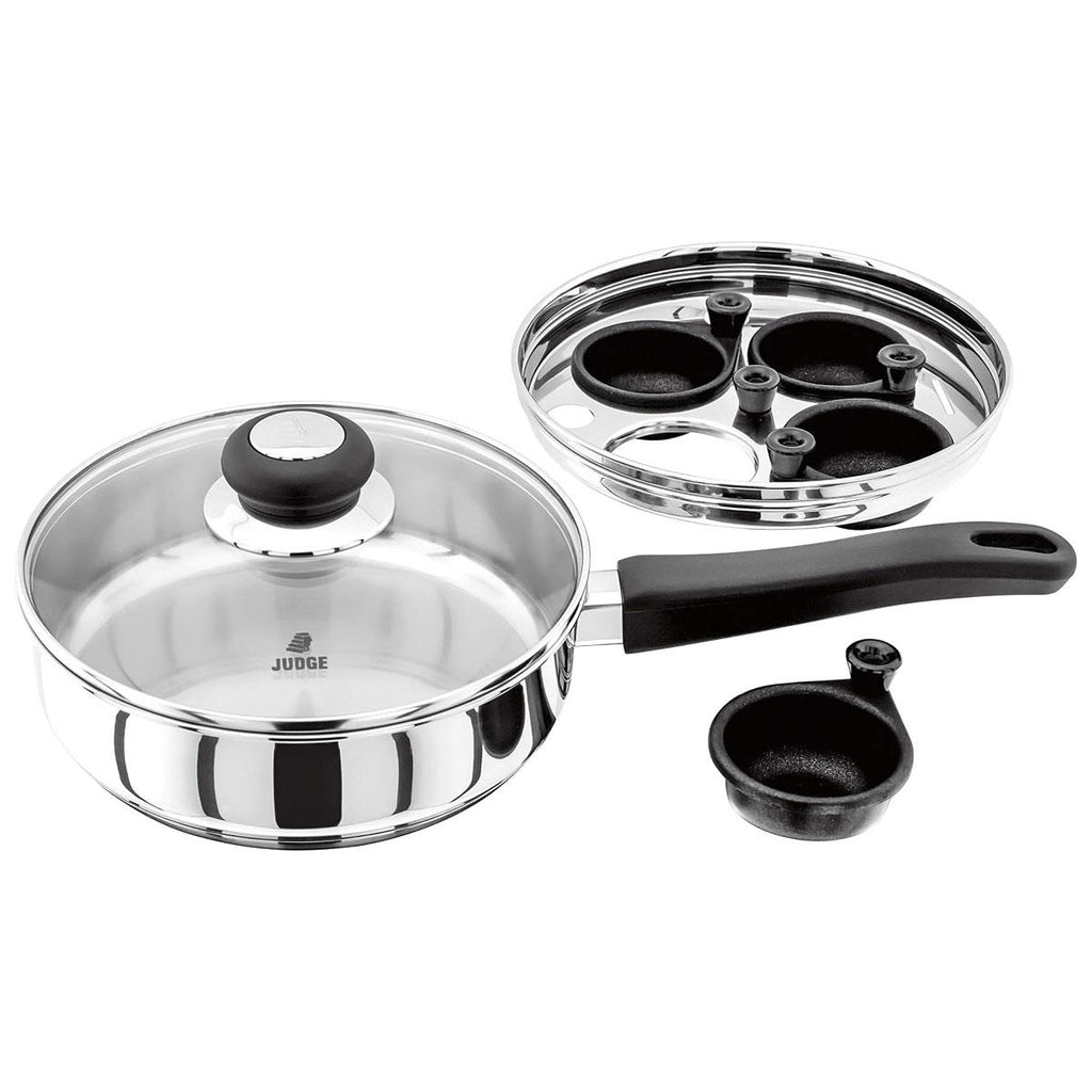 Judge Vista 4 Cup Egg Poacher 20cm Non-Stick Stainless Steel Frying Pan Vented Glass Lid Stay-Cool Handle Silver