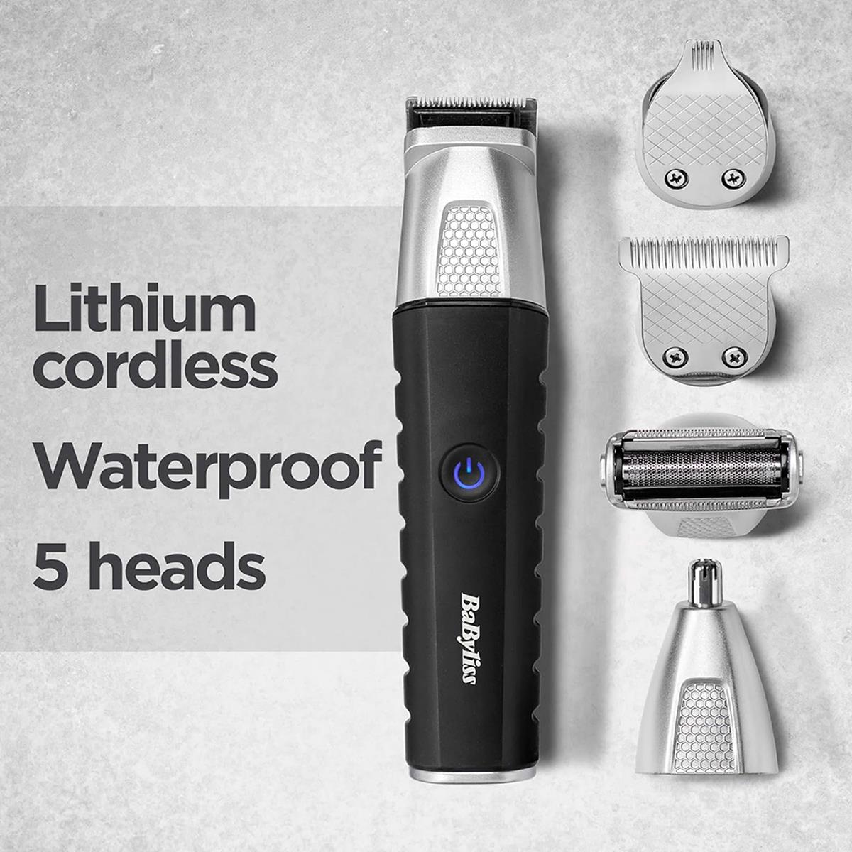 BaByliss Lithium Power 11-In-1 Multi-Trimmer Beard Trimmer Nose Hair Trimmer Cordless Grooming Kit Black/Grey