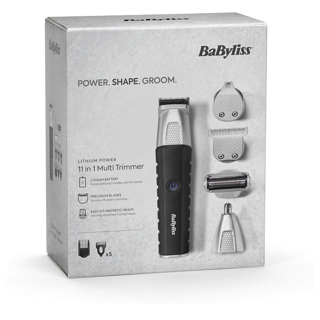 BaByliss Lithium Power 11-In-1 Multi-Trimmer Beard Trimmer Nose Hair Trimmer Cordless Grooming Kit Black/Grey