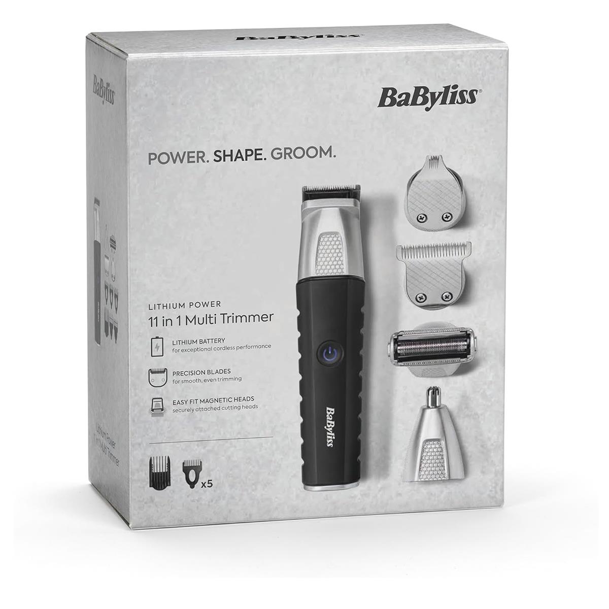 BaByliss Lithium Power 11-In-1 Multi-Trimmer Beard Trimmer Nose Hair Trimmer Cordless Grooming Kit Black/Grey