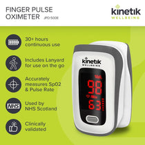 Kinetik Wellbeing Finger Pulse Oximeter Heart Rate Monitor Blood Oxygen Saturation Monitor Accurate Sats Pulse Heart-Rate White