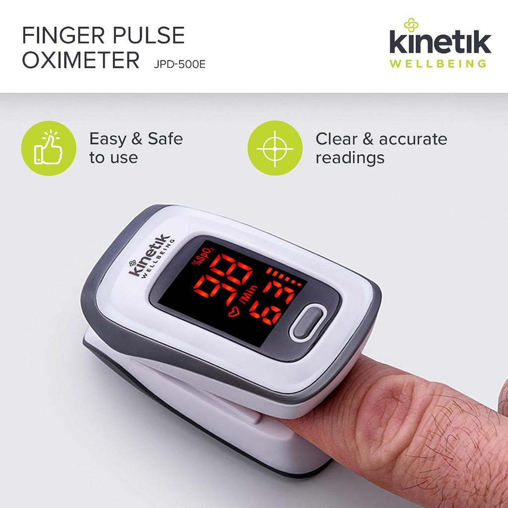 Kinetik Wellbeing Finger Pulse Oximeter Heart Rate Monitor Blood Oxygen Saturation Monitor Accurate Sats Pulse Heart-Rate White