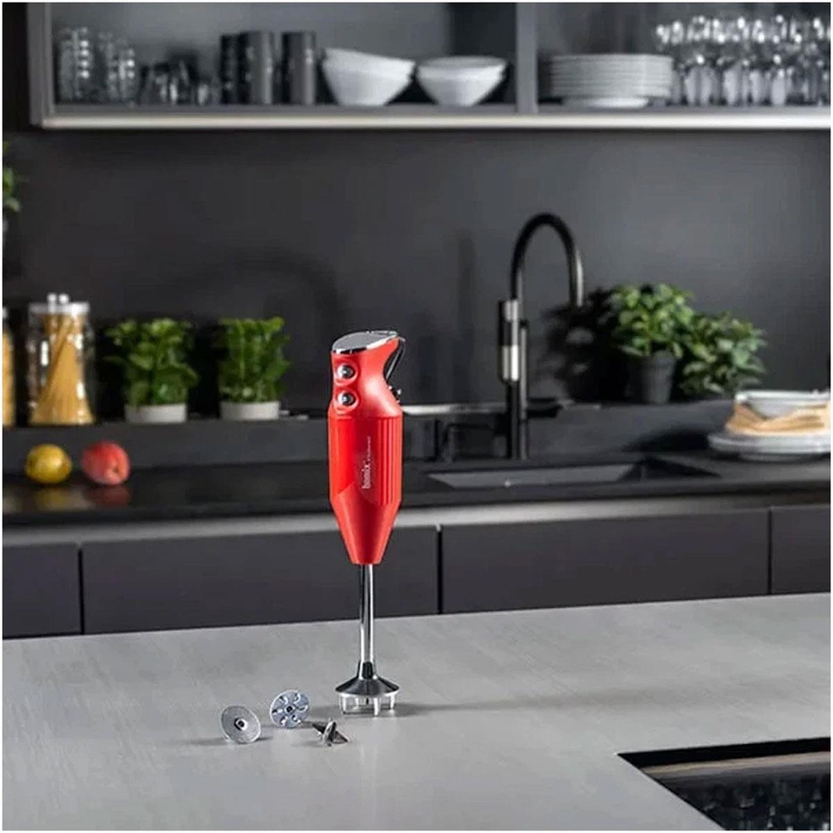 Bamix Prime Hand Held Stick Blender Food Processsor Multi-Purpose Stainless Steel Blades 2 Speeds 250W Red
