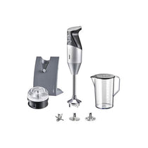 Bamix SwissLine Hand Held Stick Blender Food Processsor Multi-Purpose 2 Speeds 3 Stainless Steel Blades Processor 1000ml Jug With Lid And Stand 200W Silver