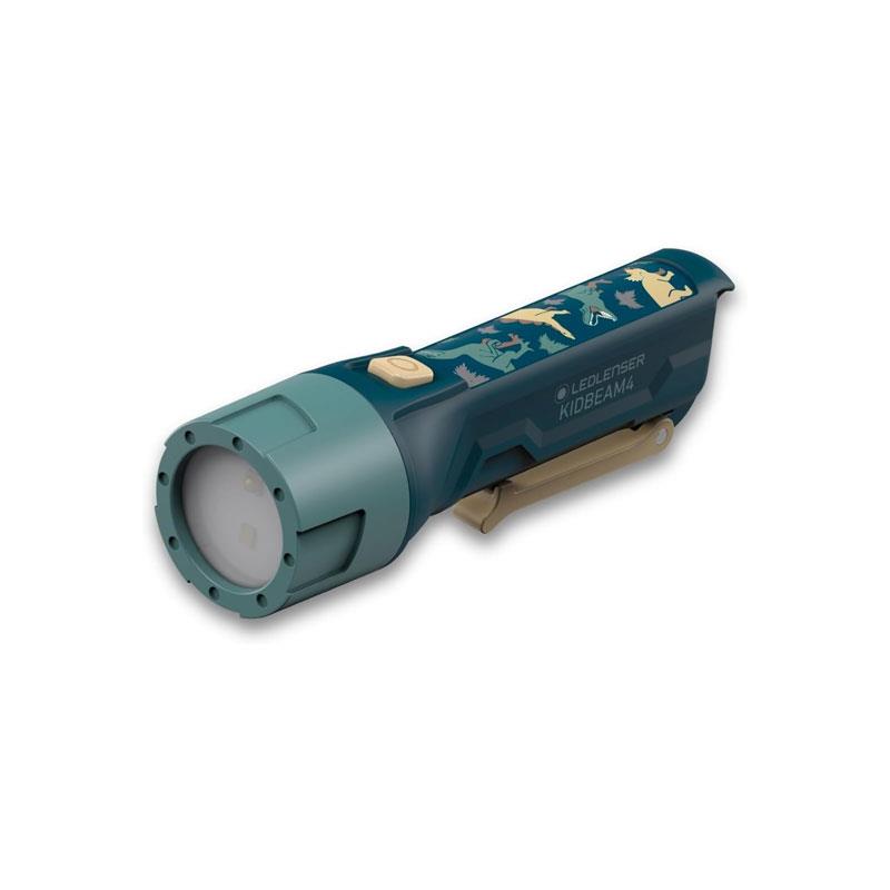 Ledlenser KIDBEAM4 Kids Torch 4 Colour LED AAA Battery Dinosaur Torch Pocket Clip Auto Shut-Off Fireman Gift For Children Green