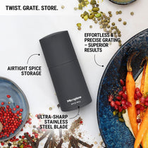 Microplane Spice Mill 2-In-1 Manual Spice Mill With Ultra-Sharp Stainless-Steel Blade Airtight Storage Afterdark Grey