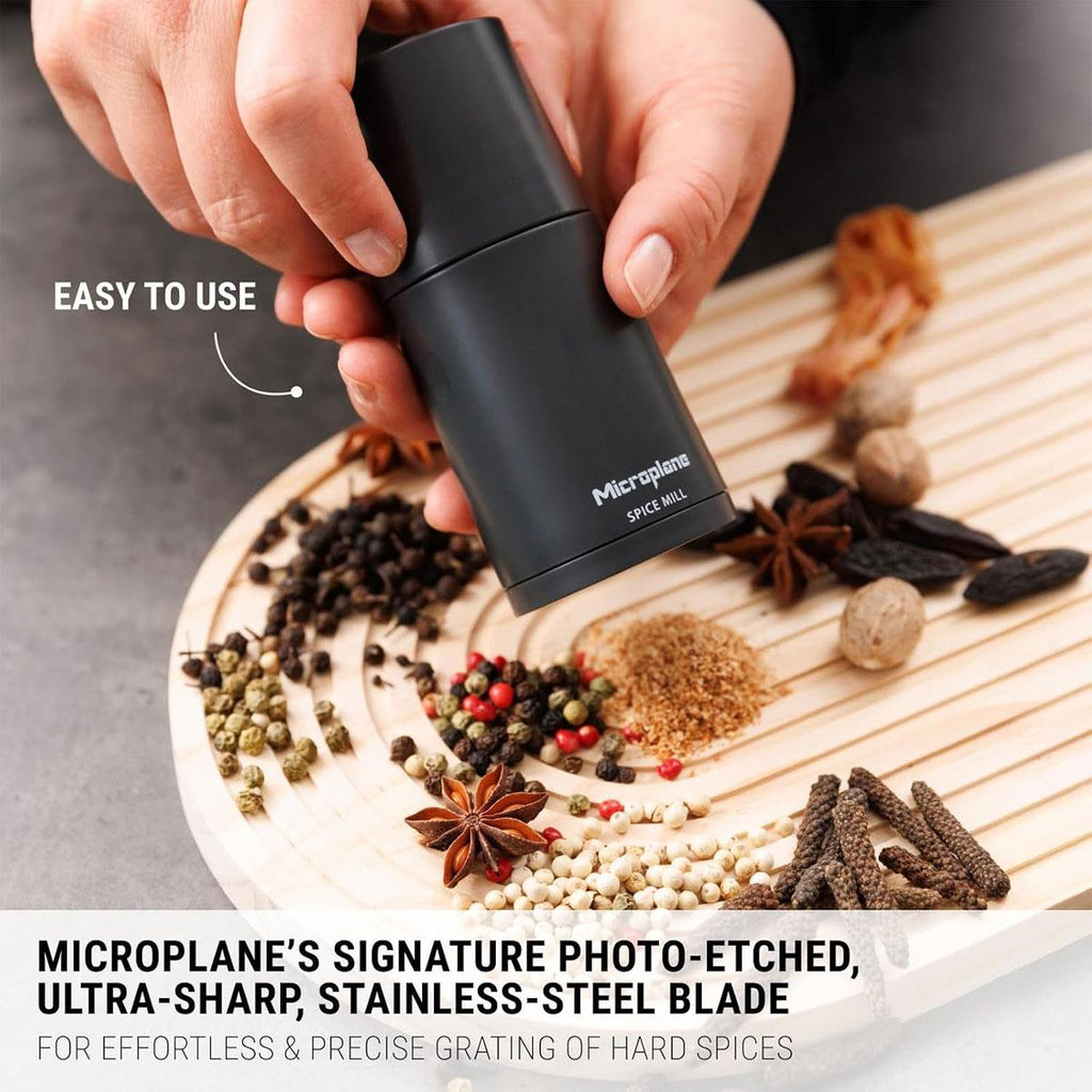 Microplane Spice Mill 2-In-1 Manual Spice Mill With Ultra-Sharp Stainless-Steel Blade Airtight Storage Afterdark Grey