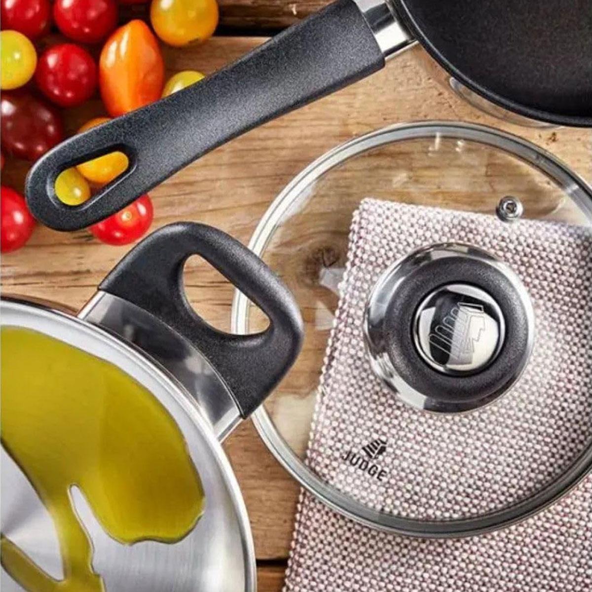 Judge Vista Saucepans 16cm 18cm And 20cm Set of 3 Stainless Steel Shatterproof Vented Glass Lids Silver