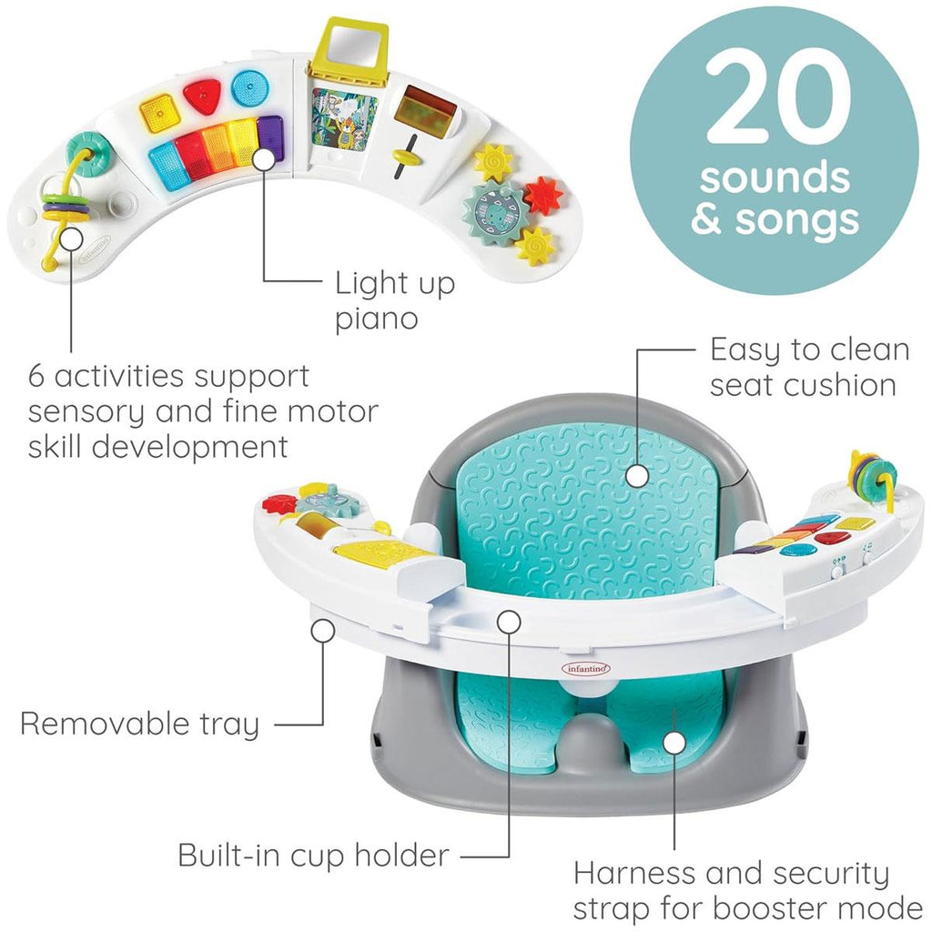 Infantino Music And Lights 3 in 1 Discovery Seat And Booster Baby Chair with Snack Tray and Activity Toys Multicolour