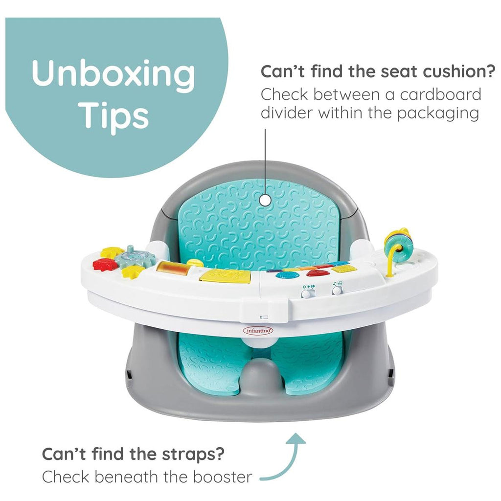 Infantino Music And Lights 3 in 1 Discovery Seat And Booster Baby Chair with Snack Tray and Activity Toys Multicolour