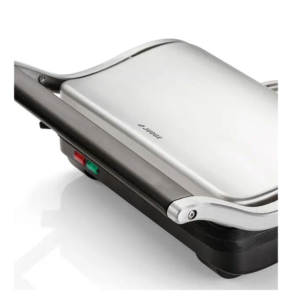 Judge Electricals Healthy Grill Panini Press Grill Sandwich Toaster Toastie Maker With Floating Hinges Non-Stick Griddle Plates Removable Drip Tray 1000W Silver