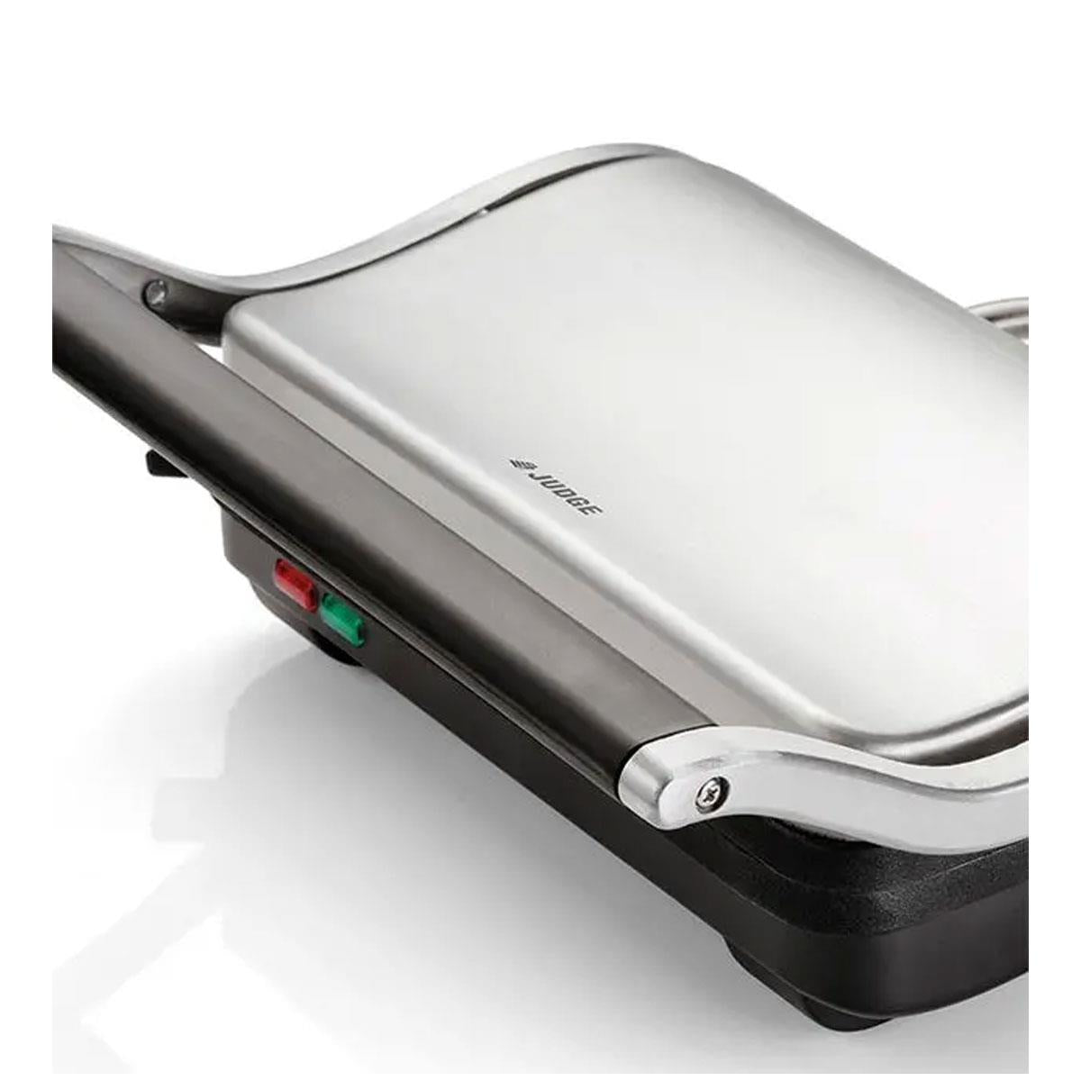Judge Electricals Healthy Grill Panini Press Grill Sandwich Toaster Toastie Maker With Floating Hinges Non-Stick Griddle Plates Removable Drip Tray 1000W Silver