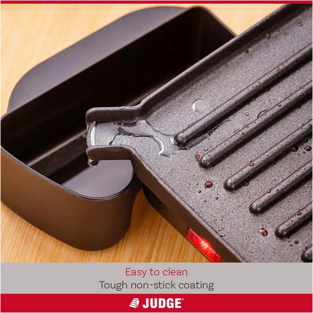 Judge Electricals Healthy Grill Panini Press Grill Sandwich Toaster Toastie Maker With Floating Hinges Non-Stick Griddle Plates Removable Drip Tray 1000W Silver