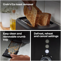 Kenwood Ripple 2 Slice Toaster With 7 Browning Settings Reheat Defrost Cancel Functions Pull Crumb Tray 850W Midnight Black