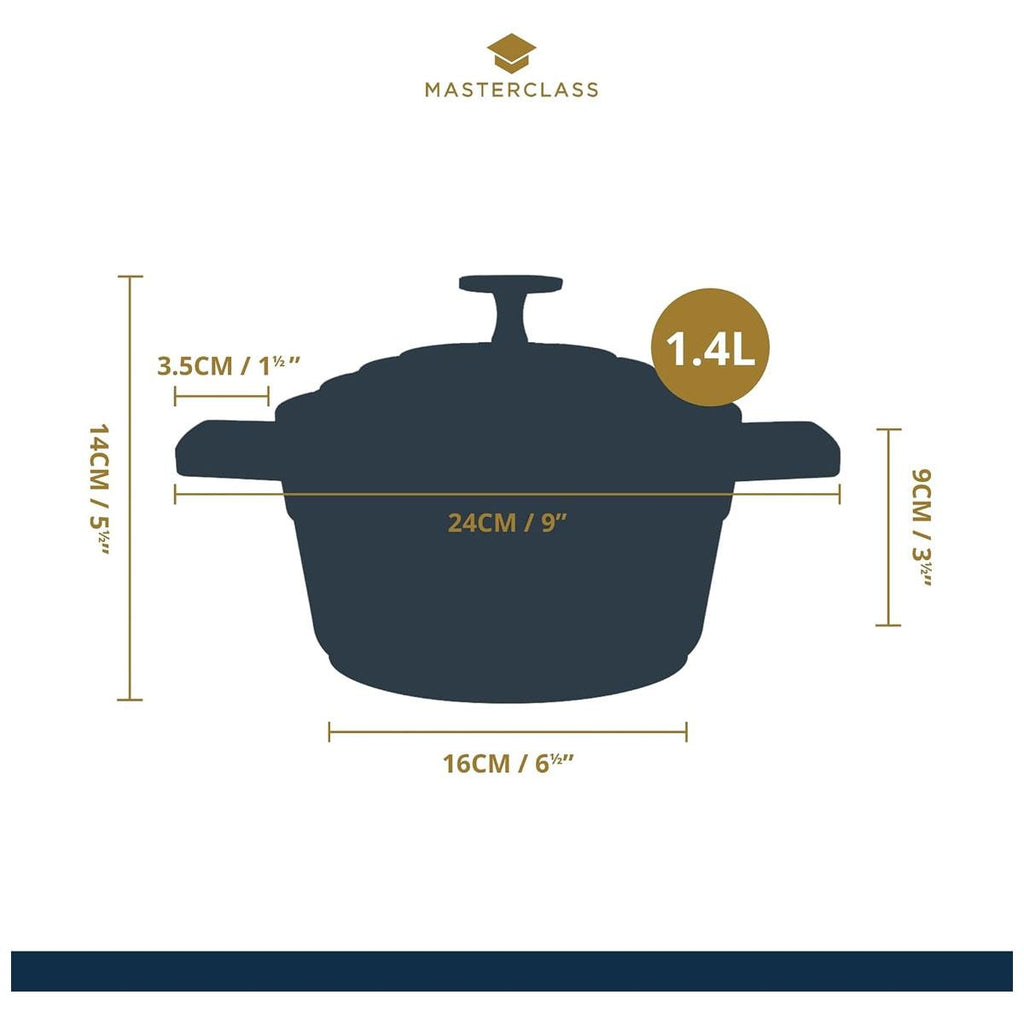 MasterClass 16cm Casserole Dish With Lid Cast Aluminium 1.4 Litre Black