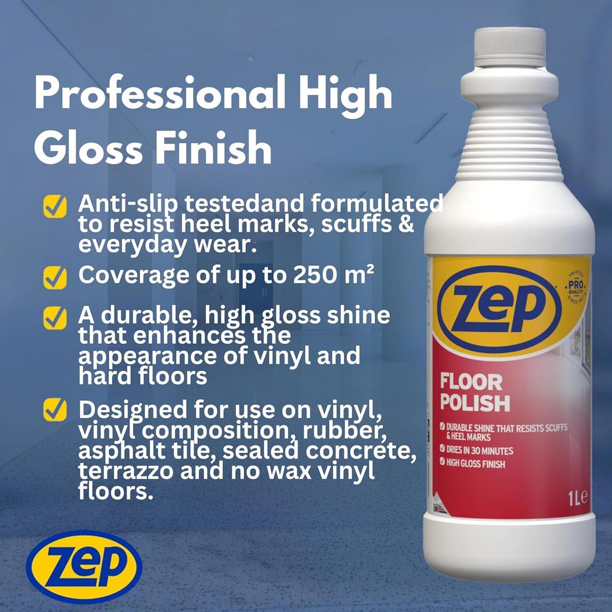 Zep Floor Polish High Gloss Vinyl Hard Floor Shine Anti Slip Finish 1 Litre