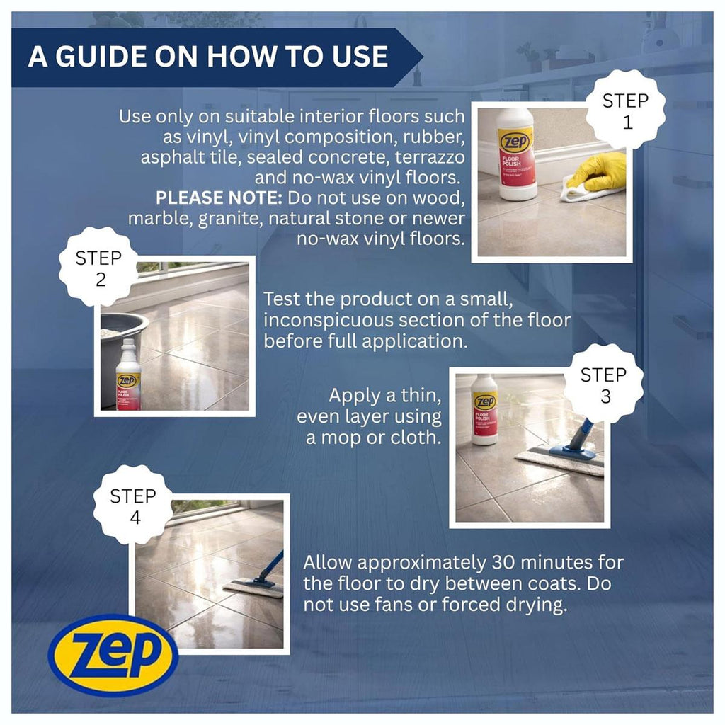 Zep Floor Polish High Gloss Vinyl Hard Floor Shine Anti Slip Finish 1 Litre