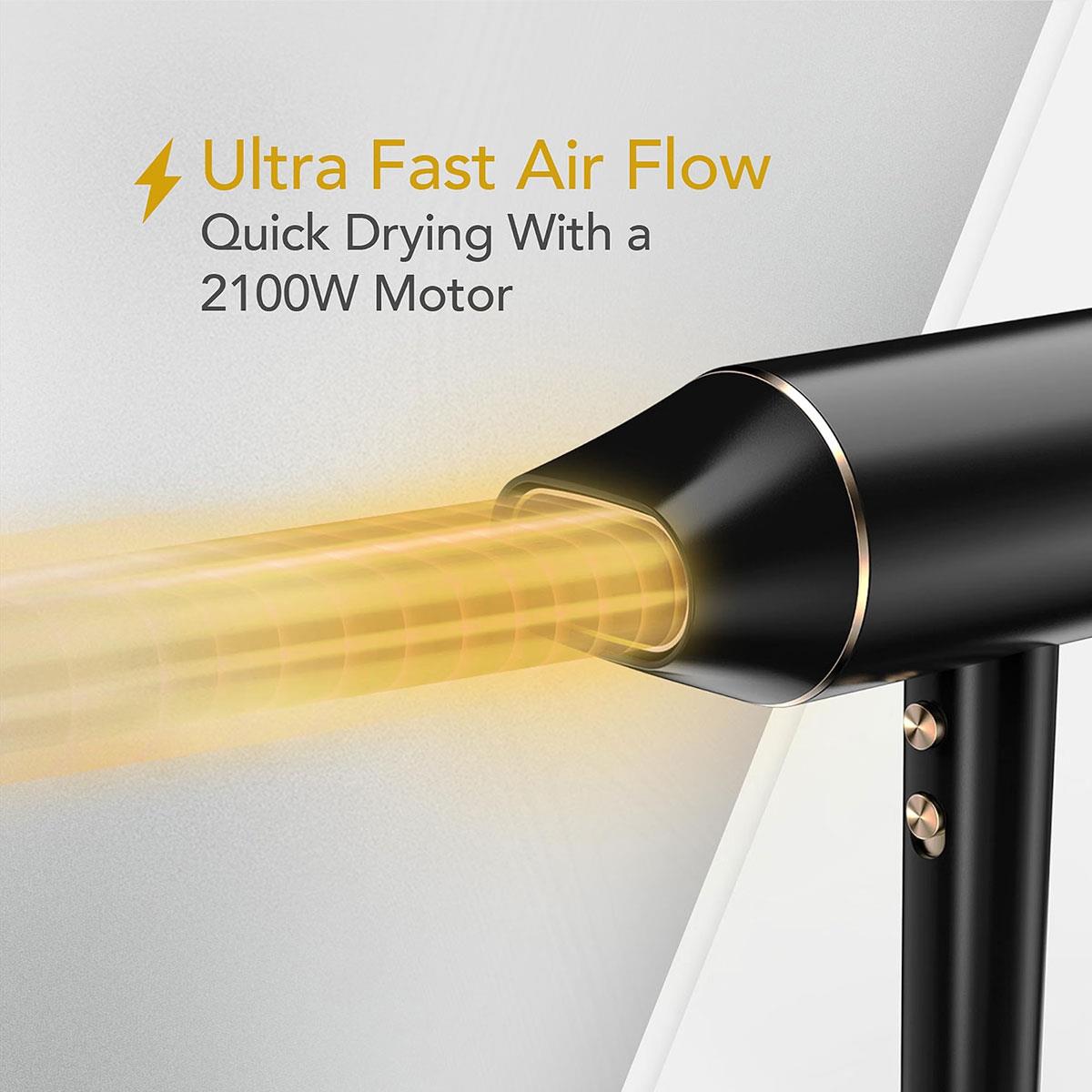 Wahl Ionic Flow Hairdryer Professional Drying Frizz-Free Cold Shot Heat Concentrating Diffuser Styling Compact Travel Powerful Fast Speed 2100W Black