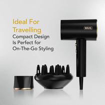 Wahl Ionic Flow Hairdryer Professional Drying Frizz-Free Cold Shot Heat Concentrating Diffuser Styling Compact Travel Powerful Fast Speed 2100W Black
