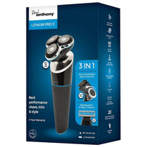 Lloytron Paul Anthony Lithium Pro 3 USB Wet & Dry Rotary Shaver With Beard Trimmer Black