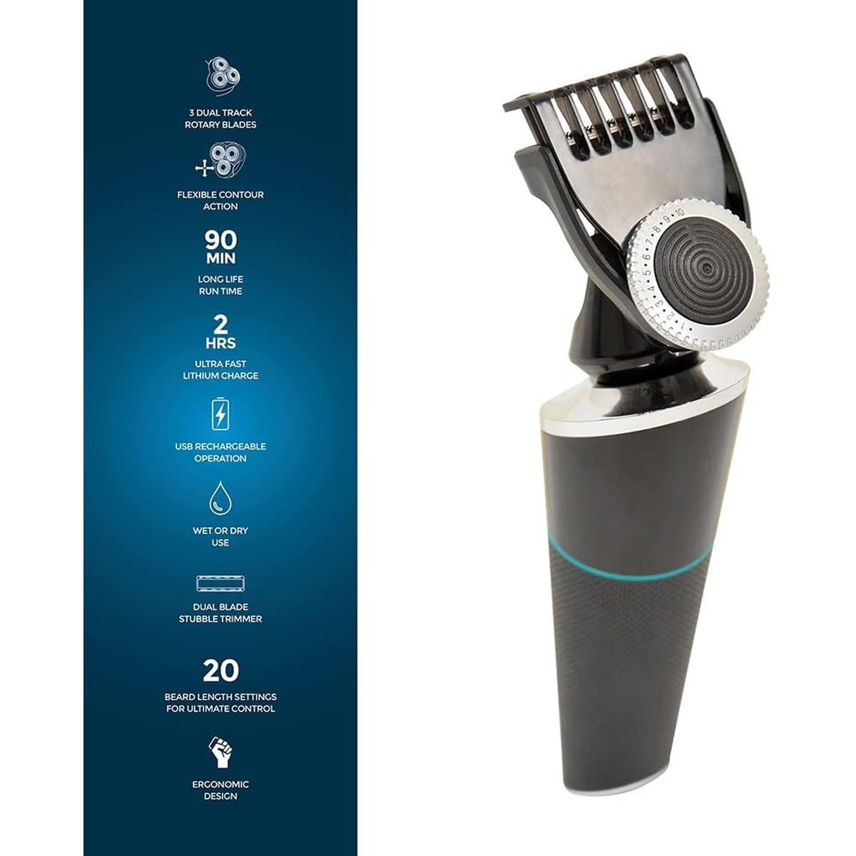 Lloytron Paul Anthony Lithium Pro 3 USB Wet & Dry Rotary Shaver With Beard Trimmer Black