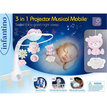 Infantino 3-In-1 Baby Musical Mobile Projector Night Light Pink