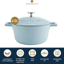 MasterClass Casserole Dish With Lid Cast Aluminium Small 20cm/2.5 Litres Sky Blue