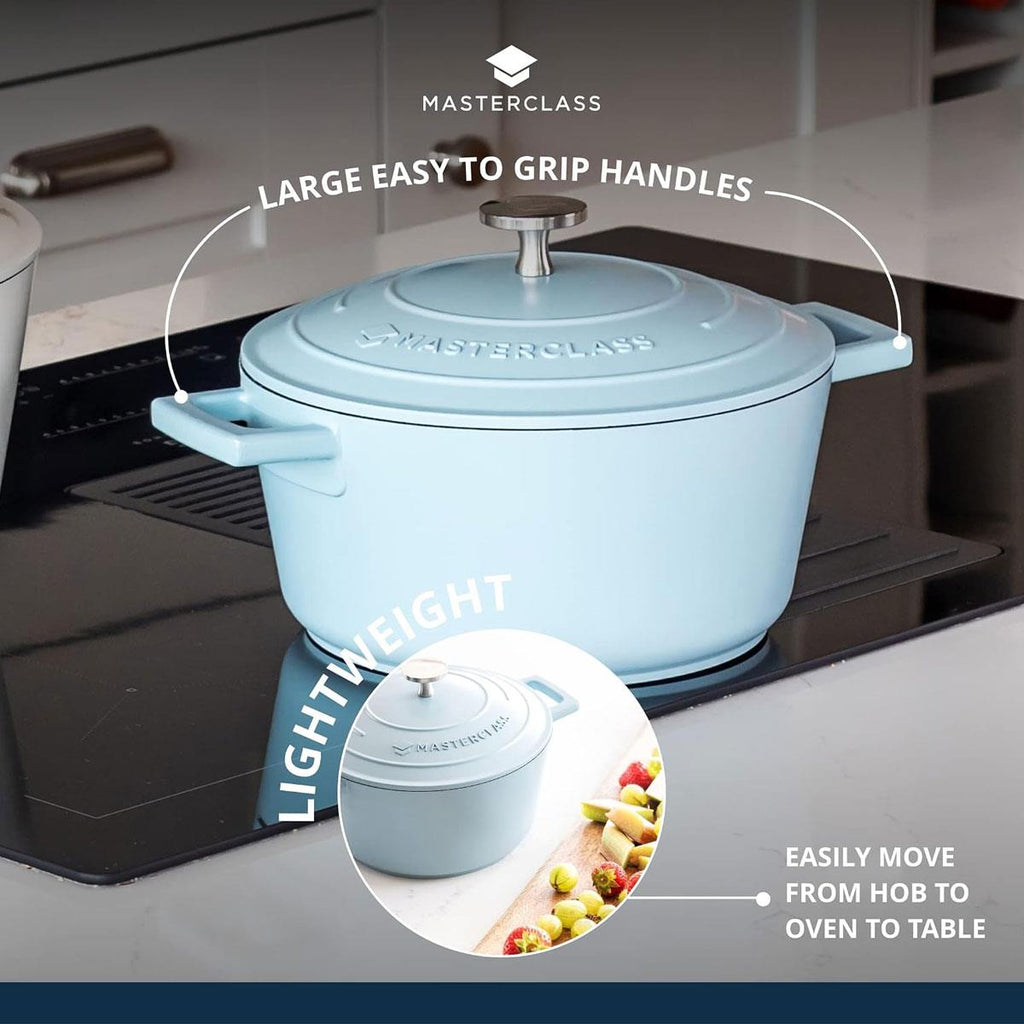 MasterClass Casserole Dish With Lid Cast Aluminium Small 20cm/2.5 Litres Sky Blue