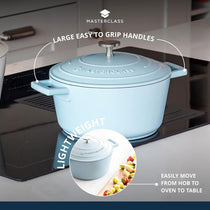 MasterClass Casserole Dish With Lid Cast Aluminium Small 20cm/2.5 Litres Sky Blue