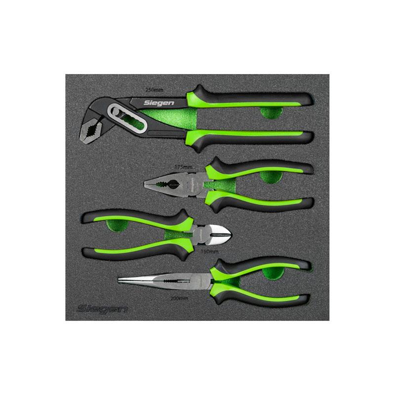 Sealey Siegen Comfort Grip Pliers Set 175mm Combination Pliers 160mm Side Cutters 200mm Long Nose Pliers 250mm Water Pump Pliers 4 Pieces