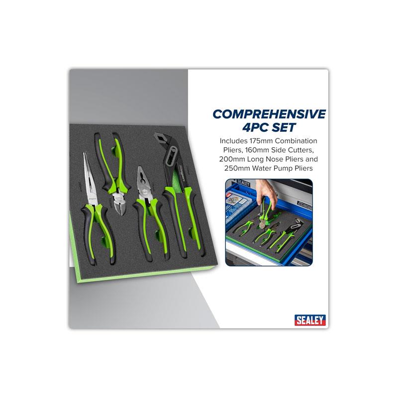 Sealey Siegen Comfort Grip Pliers Set 175mm Combination Pliers 160mm Side Cutters 200mm Long Nose Pliers 250mm Water Pump Pliers 4 Pieces