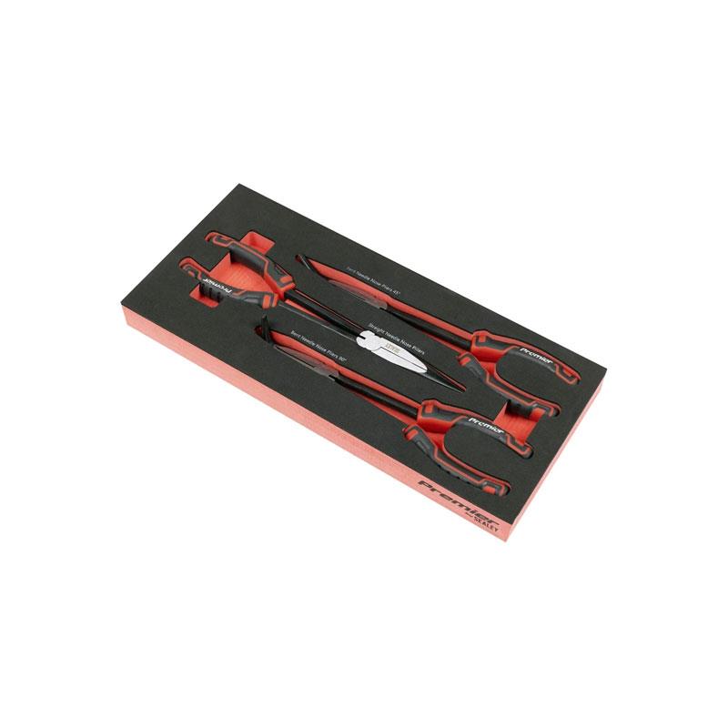 Sealey Premier Long Needle Nose Pliers Set With Tool Tray Straight Long Needle Nose Pliers Bent Long Needle Nose Pliers 45° Bent Long Needle Nose Pliers 90° 3 Pieces