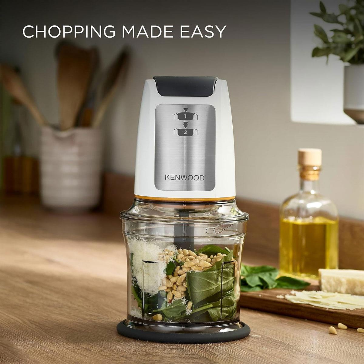 Kenwood Easy Chop Mini Chopper Food Processor Ice Crushing 2 Speeds Quad Blade System Anti-Slip Ring 500W 0.5L Bowl White