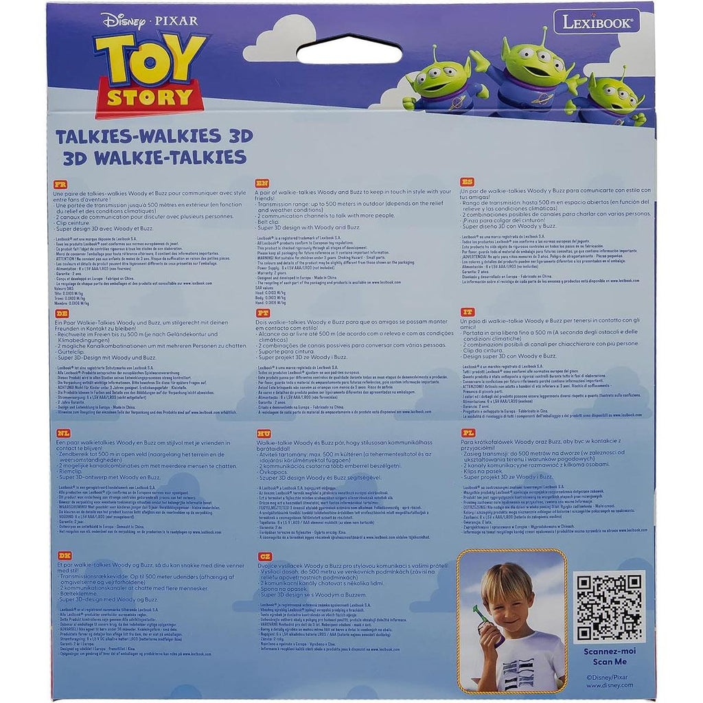 Lexibook Disney 3D Toy Story Walkie-Talkies Buzz Lightyear And Woody 500M Range Dual Channels Belt Clip Green/Yellow